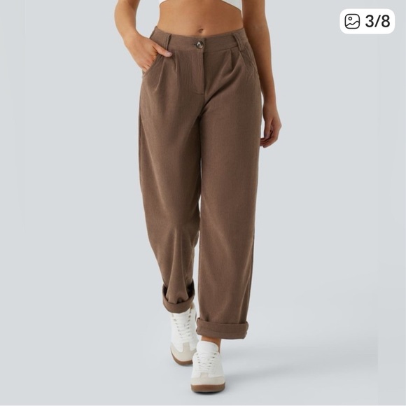 HALARA Brown Mid Rise Button Zipper Side Pocket Corduroy Casual Pants XL Petite - Picture 3 of 6